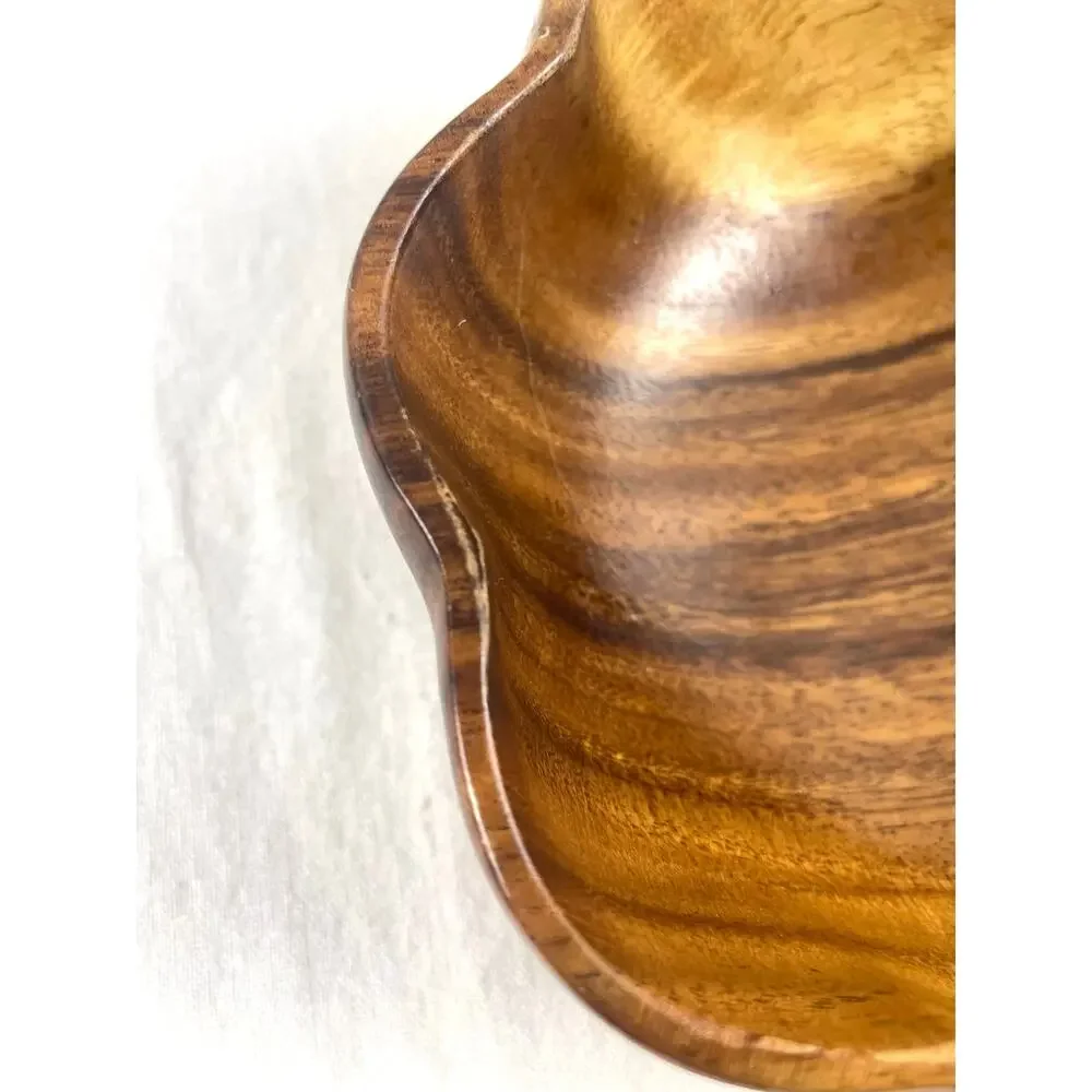 Vintage Monkey Pod Wood Bowl Scalloped Flower Mid Century Serving 6 Inch